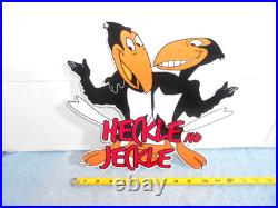 VINTAGE 12 in HECKLE AND JECKLE T. V. CARTOON ADV. SIGN HEAVY DIE CUT METAL -S32A