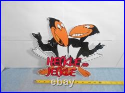 VINTAGE 12 in HECKLE AND JECKLE T. V. CARTOON ADV. SIGN HEAVY DIE CUT METAL -S32A