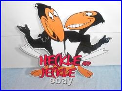 VINTAGE 12 in HECKLE AND JECKLE T. V. CARTOON ADV. SIGN HEAVY DIE CUT METAL -S32A