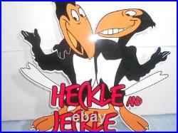 VINTAGE 12 in HECKLE AND JECKLE T. V. CARTOON ADV. SIGN HEAVY DIE CUT METAL -S32A