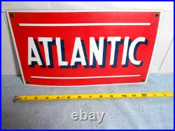 VINTAGE 13x7 in ATLANTIC GAS & OIL ADVERTISING SIGN HEAVY METAL PORCELAIN -918 G