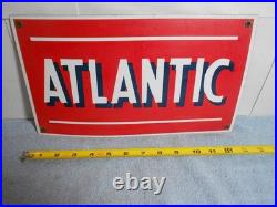 VINTAGE 13x7 in ATLANTIC GAS & OIL ADVERTISING SIGN HEAVY METAL PORCELAIN -918 G
