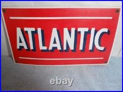 VINTAGE 13x7 in ATLANTIC GAS & OIL ADVERTISING SIGN HEAVY METAL PORCELAIN -918 G