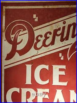 VINTAGE 1930-40s DEERING ICE CREAM SODA FOUNTAIN 28 METAL SIGN