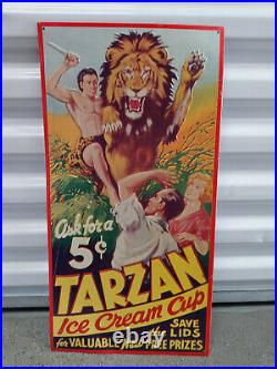 VINTAGE 1930's SUPER RARE TIN TARZAN ICE CREAM SIGN