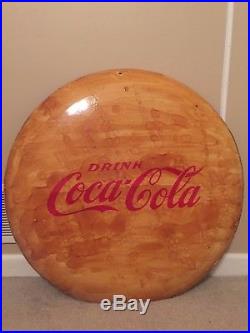 VINTAGE 1950's DRINK COCA COLA BUTTON SODA POP GAS STATION 24 METAL YELLOW