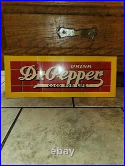 VINTAGE 1950's DRINK DR. PEPPER GOOD FOR LIFE SODA POP ADVERTISING METAL TIN SIGN