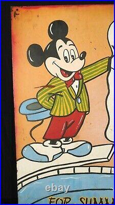 VINTAGE 1950's HAND PAINTED MICKEY MOUSE POOL RULES METAL SIGN