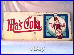 VINTAGE 1950's Ma's COLA SODA POP BOTTLE GAS STATION 28 EMBOSSED METAL SIGN