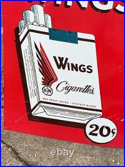 VINTAGE 1950's WINGS CIGARETTES METAL ADVERTISING SIGN, (17.75x 13) NICE