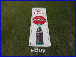 VINTAGE 1960s COKE COCA COLA RED BALL METAL SIGN NEW OLD STOCK 54 x 17 1/2