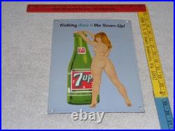 VINTAGE 7UP GORGEOUS FEMALE With SEVEN UP BOTTLE 12 PORCELAIN METAL SODA GAS SIGN