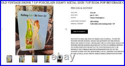 VINTAGE 7UP GORGEOUS FEMALE With SEVEN UP BOTTLE 12 PORCELAIN METAL SODA GAS SIGN