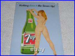 VINTAGE 7UP GORGEOUS FEMALE With SEVEN UP BOTTLE 12 PORCELAIN METAL SODA GAS SIGN