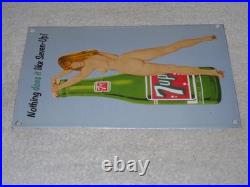 VINTAGE 7UP GORGEOUS FEMALE With SEVEN UP BOTTLE 12 PORCELAIN METAL SODA GAS SIGN