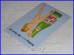 VINTAGE 7UP GORGEOUS FEMALE With SEVEN UP BOTTLE 12 PORCELAIN METAL SODA GAS SIGN
