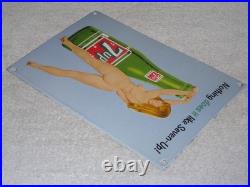 VINTAGE 7UP GORGEOUS FEMALE With SEVEN UP BOTTLE 12 PORCELAIN METAL SODA GAS SIGN