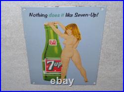 VINTAGE 7UP GORGEOUS FEMALE With SEVEN UP BOTTLE 12 PORCELAIN METAL SODA GAS SIGN