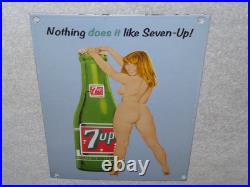 VINTAGE 7UP GORGEOUS FEMALE With SEVEN UP BOTTLE 12 PORCELAIN METAL SODA GAS SIGN