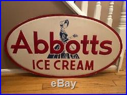 VINTAGE ABBOTTS Ice Cream METAL SIGN Corner Grocery Store Mid Century