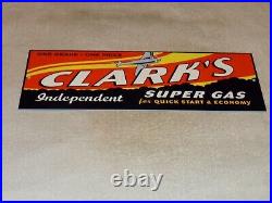 VINTAGE CLARK'S SUPER GAS With AIRPLANE 16 METAL GASOLINE & OIL SIGN PUMP PLATE
