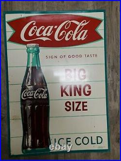VINTAGE COCA COLA FISH TAIL METAL SIGN King Big Size Coke USA Robertson