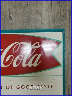VINTAGE COCA COLA FISH TAIL METAL SIGN King Big Size Coke USA Robertson