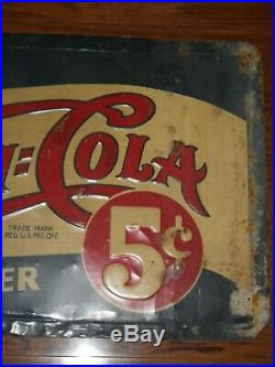 VINTAGE Drink Pepsi Cola 5 Cent Embossed Metal Sign Bigger-Better 22 x 40 RARE