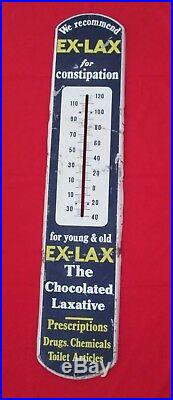 VINTAGE Ex-Lax thermometer metal sign yellow blue white man cave advertise sign