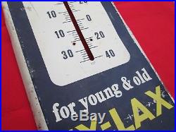 VINTAGE Ex-Lax thermometer metal sign yellow blue white man cave advertise sign