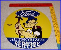 VINTAGE FORD SERVICE With POPEYE THE SAILOR MAN 12 ENAMEL METAL GASOLINE OIL SIGN VINTAGE FORD SERVICE With POPEYE THE SAILOR MAN 12 ENAMEL METAL GASOLINE OIL SIGN