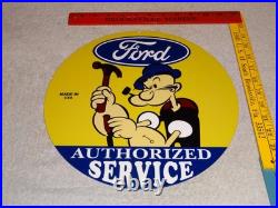 VINTAGE FORD SERVICE With POPEYE THE SAILOR MAN 12 ENAMEL METAL GASOLINE OIL SIGN