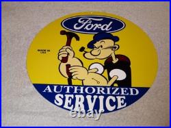 VINTAGE FORD SERVICE With POPEYE THE SAILOR MAN 12 ENAMEL METAL GASOLINE OIL SIGN