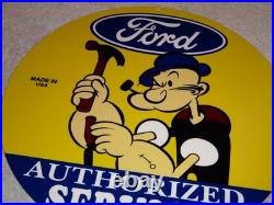 VINTAGE FORD SERVICE With POPEYE THE SAILOR MAN 12 ENAMEL METAL GASOLINE OIL SIGN