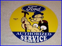 VINTAGE FORD SERVICE With POPEYE THE SAILOR MAN 12 ENAMEL METAL GASOLINE OIL SIGN
