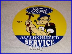 VINTAGE FORD SERVICE With POPEYE THE SAILOR MAN 12 ENAMEL METAL GASOLINE OIL SIGN