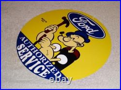 VINTAGE FORD SERVICE With POPEYE THE SAILOR MAN 12 ENAMEL METAL GASOLINE OIL SIGN VINTAGE FORD SERVICE With POPEYE THE SAILOR MAN 12 ENAMEL METAL GASOLINE OIL SIGN