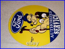 VINTAGE FORD SERVICE With POPEYE THE SAILOR MAN 12 ENAMEL METAL GASOLINE OIL SIGN