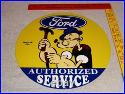 VINTAGE FORD SERVICE With POPEYE THE SAILOR MAN 12 ENAMEL METAL GASOLINE OIL SIGN VINTAGE FORD SERVICE With POPEYE THE SAILOR MAN 12 ENAMEL METAL GASOLINE OIL SIGN