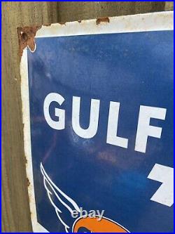VINTAGE Gulf Aircraft Porcelain LARGE Aviation Air Plane Metal Gas & Oil Sign
