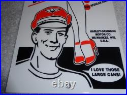 VINTAGE HARLEY DAVIDSON MOTORCYCLES WOMAN With LG OIL CANS 15 METAL GASOLINE SIGN