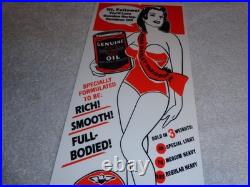 VINTAGE HARLEY DAVIDSON MOTORCYCLES WOMAN With LG OIL CANS 15 METAL GASOLINE SIGN
