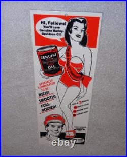 VINTAGE HARLEY DAVIDSON MOTORCYCLES WOMAN With LG OIL CANS 15 METAL GASOLINE SIGN