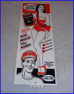 VINTAGE HARLEY DAVIDSON MOTORCYCLES WOMAN With LG OIL CANS 15 METAL GASOLINE SIGN