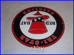 VINTAGE INDEPENDENT OIL & RED HAT GASOLINE With BIRD 11 1/4 PORCELAIN METAL SIGN