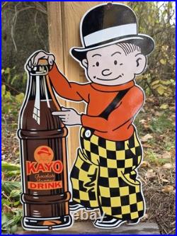 VINTAGE KAYO CHOCOLATE FLAVORED DRINK PORCELAIN HEAVY METAL SIGN 24x14