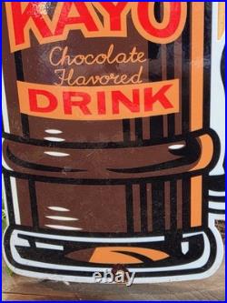 VINTAGE KAYO CHOCOLATE FLAVORED DRINK PORCELAIN HEAVY METAL SIGN 24x14