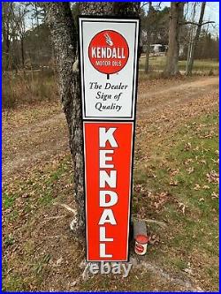 VINTAGE KENDALL MOTOR OIL LARGE EMBOSSED METAL SIGN, (57.5x 11.5) NOS, MINT