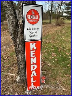 VINTAGE KENDALL MOTOR OIL LARGE EMBOSSED METAL SIGN, (57.5x 11.5) NOS, MINT