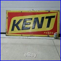 VINTAGE Kent Feeds Embossed Large Metal Sign Old Feed Seed Farm Wall Advertising
